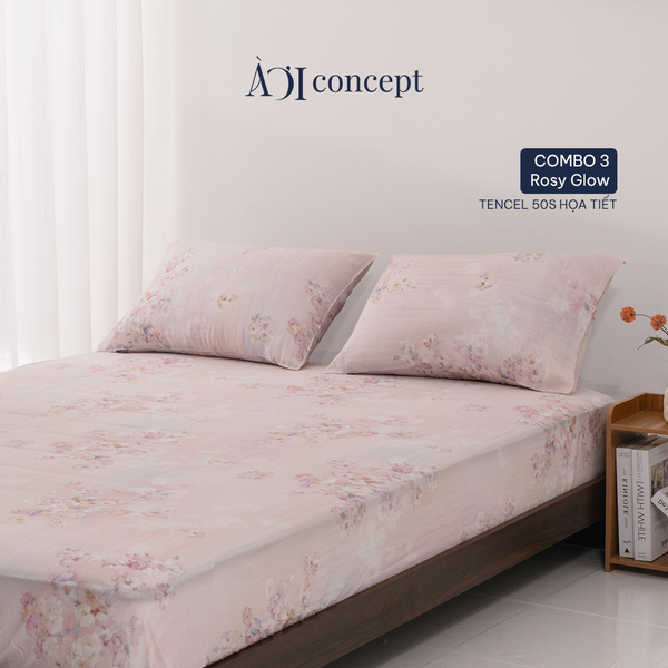  Bộ ga giường & 2 vỏ gối Tencel 50s [  Rosy Glow ] 