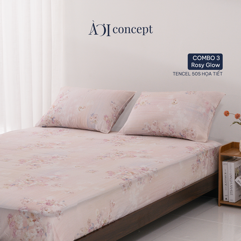  Bộ ga giường & 2 vỏ gối Tencel 50s [  Rosy Glow ] 
