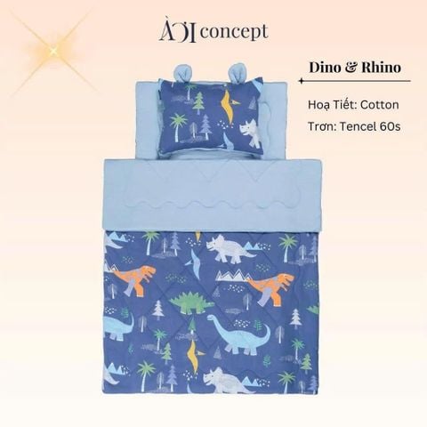  Bộ chăn gối nệm cho bé ( Mền lớn) Tencel 60s, Họa tiết Cotton [Dino & Rhino] 