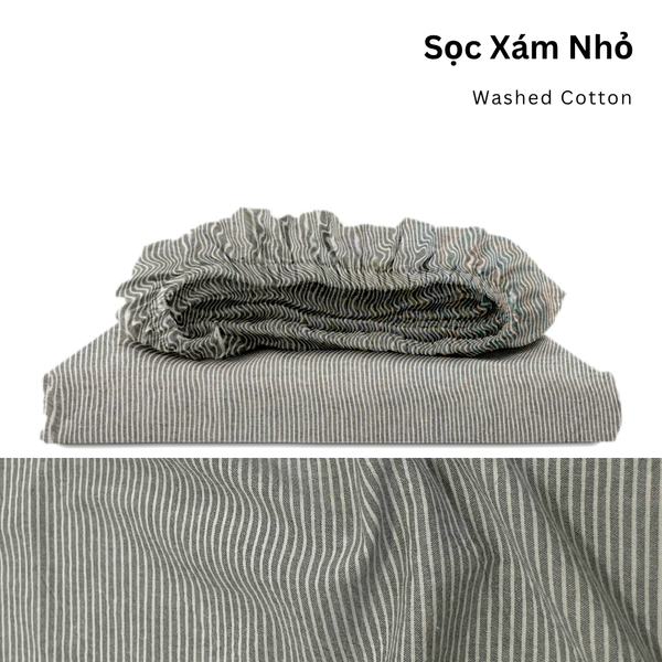  Drap giường Washed Cotton [ Sọc Xám Nhỏ ] 