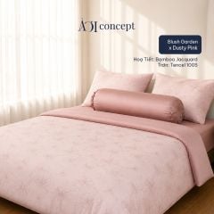  Bộ chăn ga gối | Tencel dệt kim | 5 món | Từ 1m2 - 2m2 | Blush Garden x Dusty Pink | Mềm mại, Kháng khuẩn, Thấm hút 