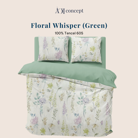  Bộ chăn ga gối Tencel 60s, họa tiết [ Floral Whisper Green ] À ƠI CONCEPT 