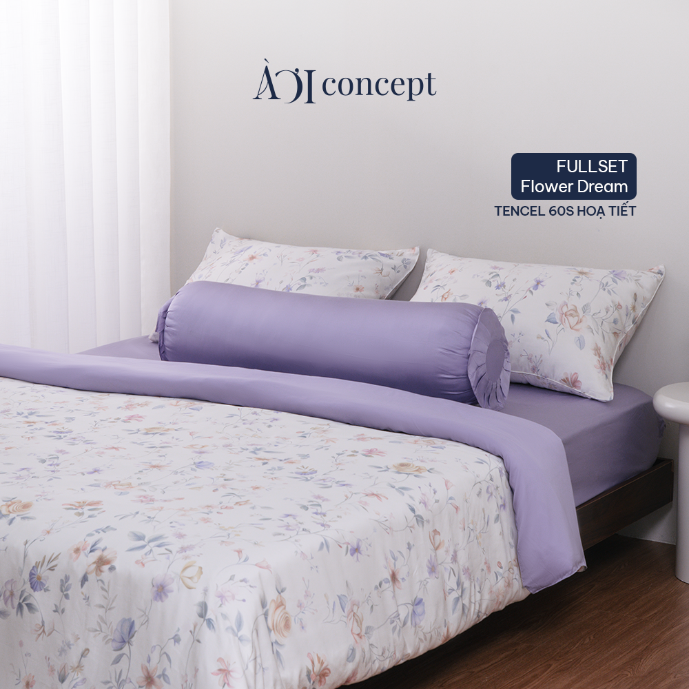 Bộ chăn ga gối Tencel 60s, họa tiết [ Flower Dream Tím ] À ƠI CONCEPT
