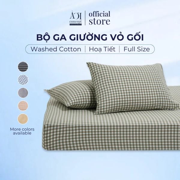  Bộ ga gối 3 món Washed Cotton, 1m2 - 2m2 họa tiết 