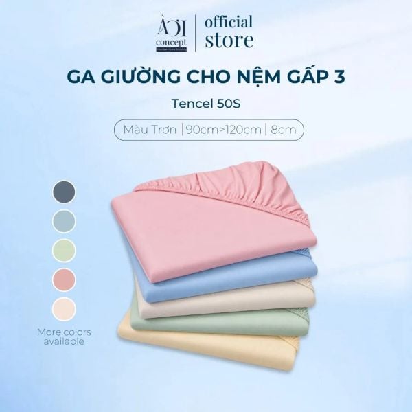 Ga Nệm Gấp 3 lụa Tencel 50s Màu Trơn Bo Chun Cao Cấp Không Xù Lông Trơn Mượt Thoáng Mát 
