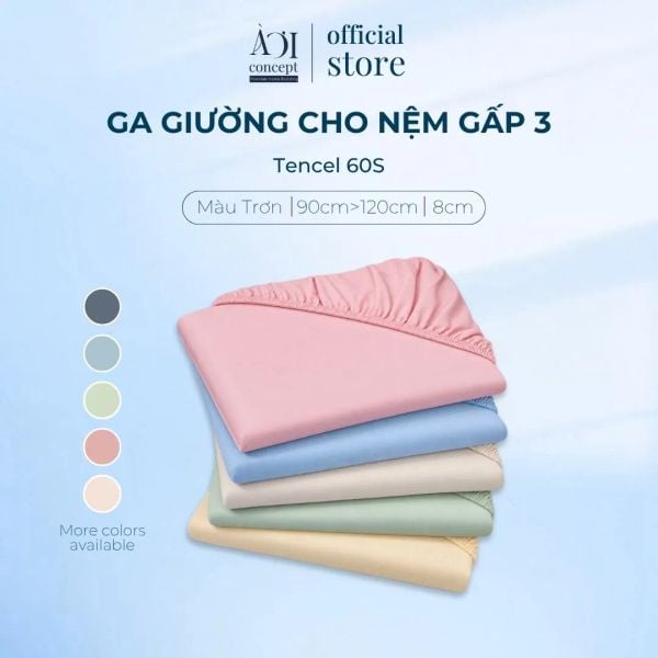  Ga Nệm Gấp 3 lụa Tencel 60s Màu Trơn Bo Chun Cao Cấp Không Xù Lông Trơn Mượt Thoáng Mát 