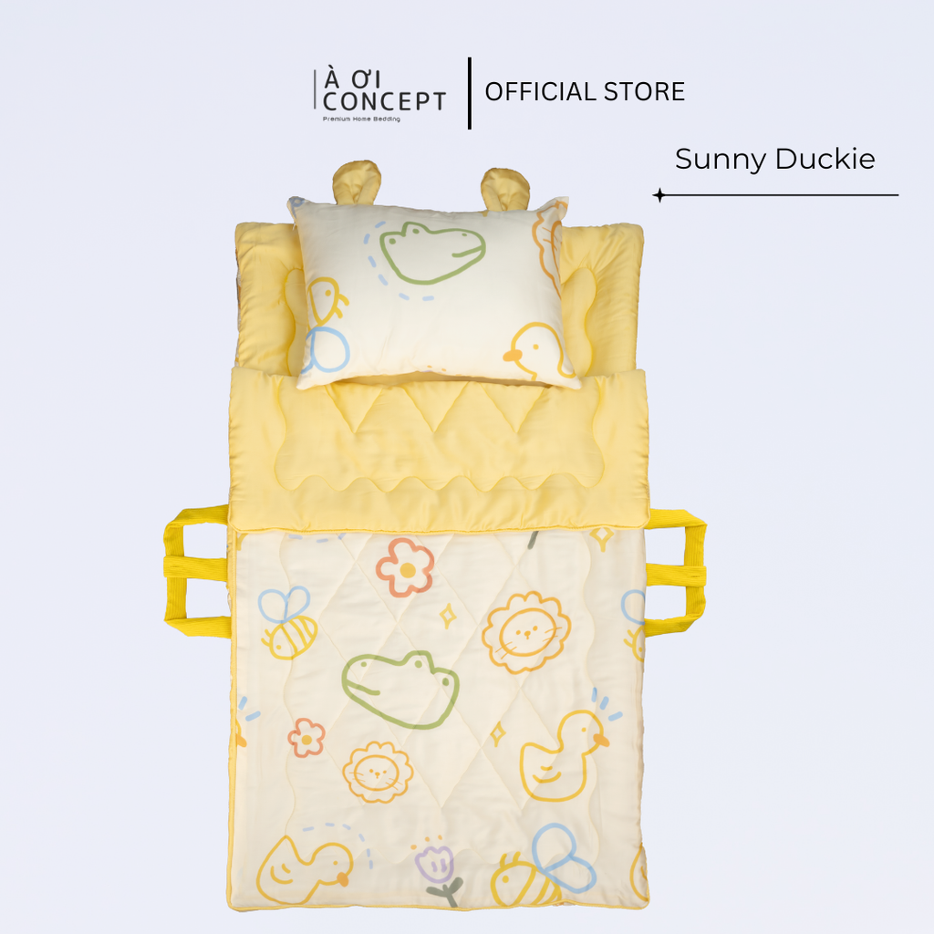 Bộ chăn gối nệm cho bé Tencel 60s, Họa tiết [ Sunny Duckie] À ƠI CONCEPT CGCB00102