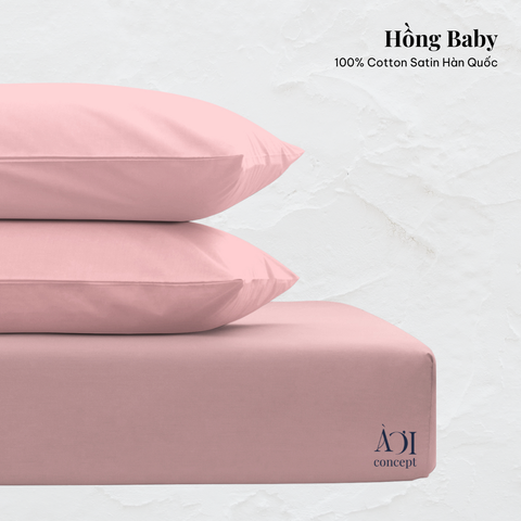  Combo 3 Ga Giường & Vỏ Gối | Cotton Satin | Hồng Baby 