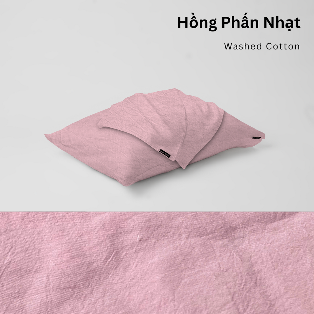 Vỏ Gối Nằm Washed Cotton Cao Cấp | Size 50x70cm | Hồng Phấn Nhạt