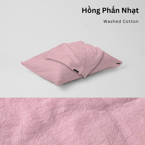  Vỏ Gối Nằm Washed Cotton Cao Cấp | Size 50x70cm | Hồng Phấn Nhạt 