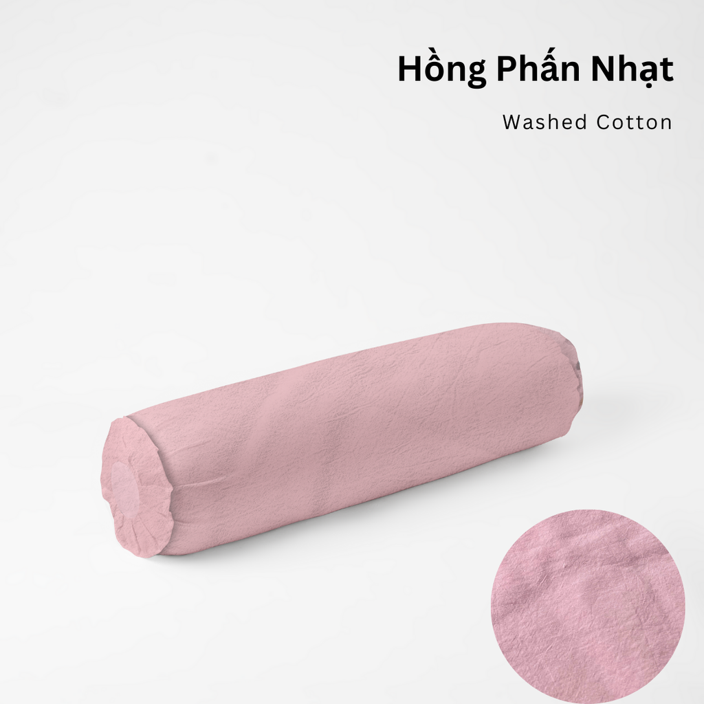 Vỏ Gối Ôm Washed Cotton | Size 37x100cm | Hồng Phấn Nhạt