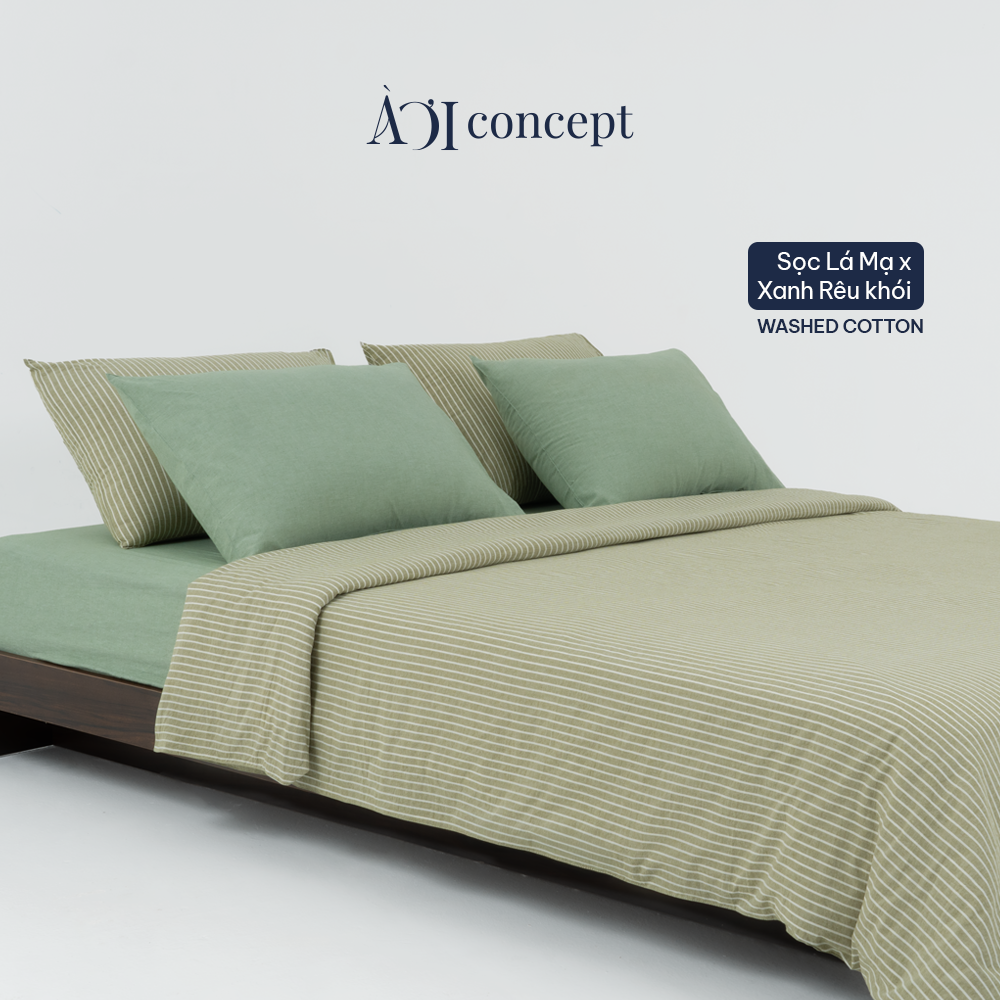 
                    
                    Bộ chăn ga gối 5 món Washed Cotton [ Sọc Lá Mạ x Xanh Rêu Khói ] À ƠI CONCEPT GGCT00010
                    
                    