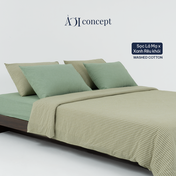  Bộ chăn ga gối 5 món Washed Cotton [ Sọc Lá Mạ] À ƠI CONCEPT GGCT00010 