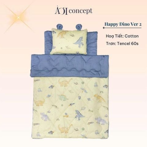  Bộ chăn gối nệm cho bé ( Mền lớn) Tencel 60s, Họa tiết Cotton [ ML Happy Dino 2] 