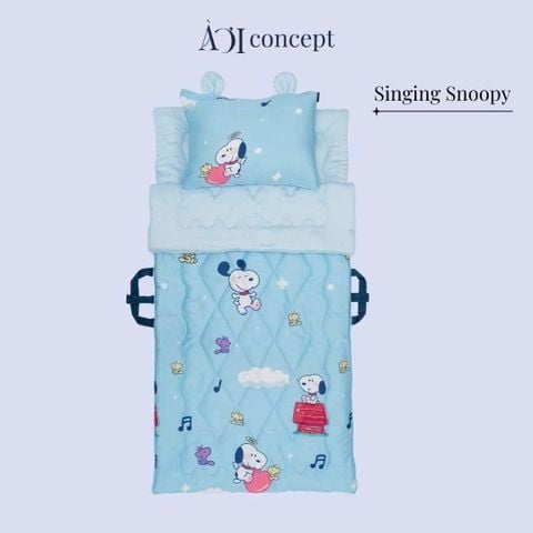  Bộ chăn gối nệm cho bé Tencel 60s, Họa tiết [ Singing Snoopy] 