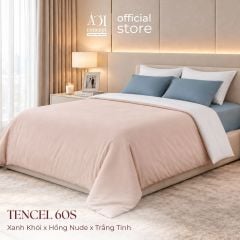  Bộ chăn ga gối Tencel 60s Whispered Vows [Xanh Khói x Trắng Tinh x Hồng Nude] À ƠI CONCEPT 