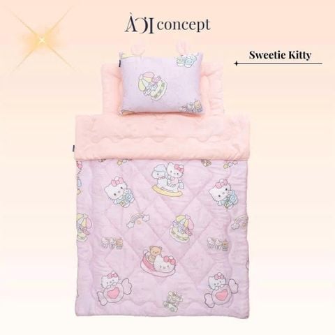  Bộ chăn gối nệm cho bé ( Mền lớn) Tencel 60s, Họa tiết Cotton [ Sweetie Kitty ] 