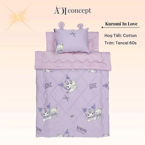  Bộ chăn gối nệm cho bé ( Mền lớn) Tencel 60s, Họa tiết Cotton [ Kuromi In Love] 