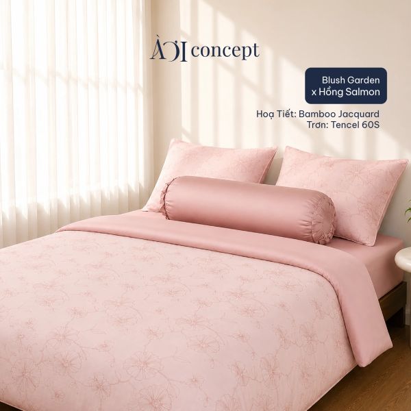 Bộ chăn ga gối | Tencel dệt kim | 5 món | Từ 1m2 đến 2m2 | Blush Garden x Tencel 60s | Mềm mại, Kháng khuẩn, Thấm hút | CGDK0021 | À Ơi Concept 