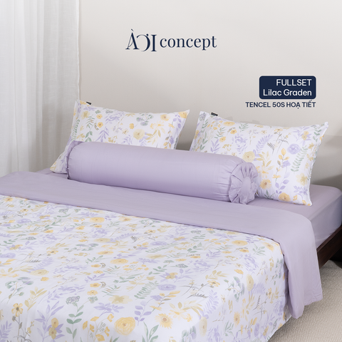  Bộ chăn ga gối 5 món Hoạ Tiết | Tencel 50s | Lilac Graden | À Ơi Concept 