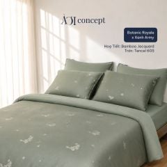  Bộ chăn ga gối | Tencel dệt kim x Tencel 60S | 5 món | Từ 1m2 đến 2m2 | Botanic Royale x Xanh Army | Mềm mại, Kháng khuẩn, Thấm hút 
