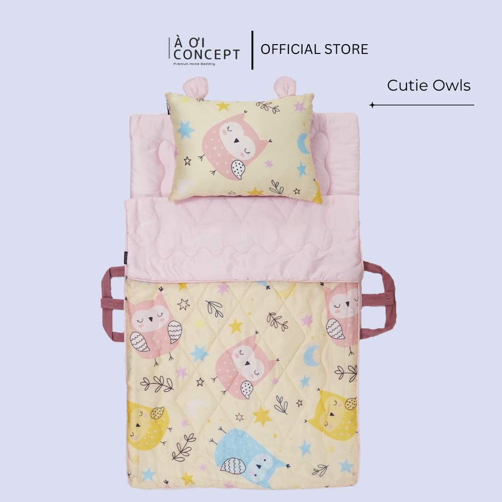 Bộ chăn gối nệm cho bé Tencel 60s, Họa tiết [ Cutie Owls] À ƠI CONCEPT CGCB00105
