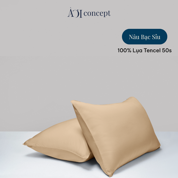  Vỏ gối nằm trơn | Lụa Tencel 50s | 50cmx70cm | Nâu Bạc Sỉu | Mềm mại | VGTC000019 | À Ơi Concept 