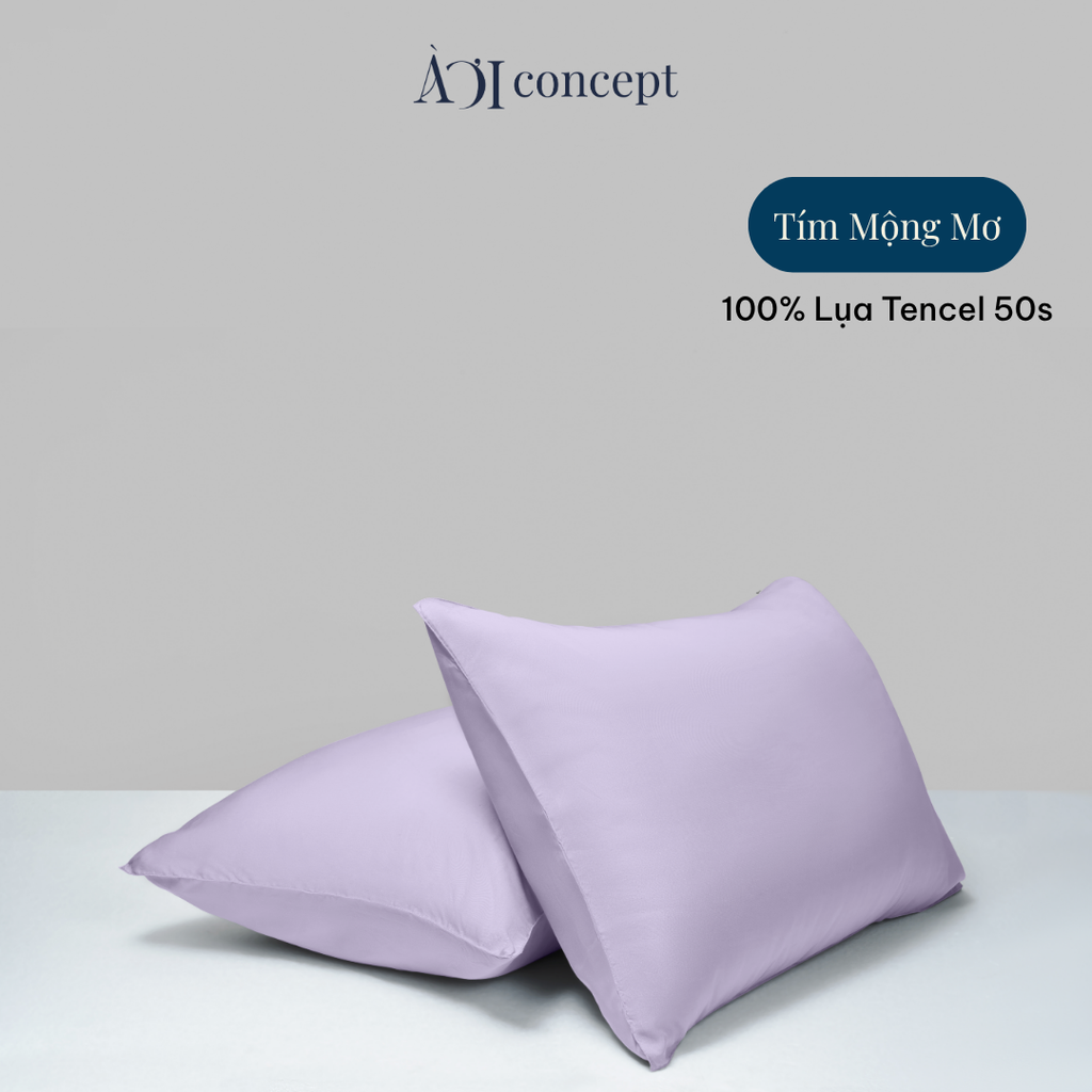 Vỏ gối nằm trơn | Lụa Tencel 50s | 50cmx70cm | Tím Mộng Mơ