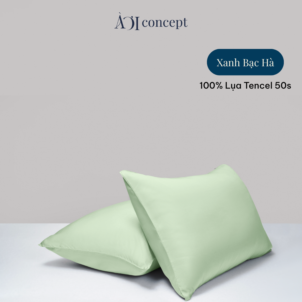 Vỏ gối nằm trơn | Lụa Tencel 50s | 50cmx70cm | Xanh Bạc Hà | Mềm mại | VGTC000015 | À Ơi Concept