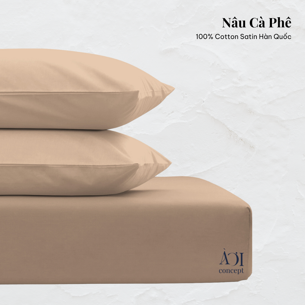 Combo 3 Ga Giường & Vỏ Gối | Cotton Satin | Nâu Cà Phê