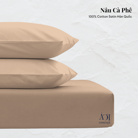  Combo 3 Ga Giường & Vỏ Gối | Cotton Satin | Nâu Cà Phê 