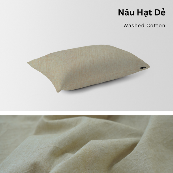  Vỏ Gối Nằm Washed Cotton Cao Cấp | Size 50x70cm | Nâu Hạt Dẻ 