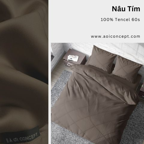  Bộ chăn ga gối Tencel Trơn | 5 món | Nâu Tím | Mát lạnh, Mềm mịn, Trơn mướt | À Ơi Concept 