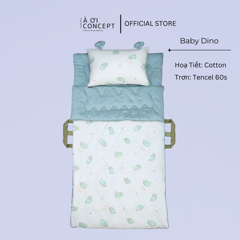  Bộ chăn gối nệm cho bé Tencel 60s, Họa tiết Cotton [ Baby Dino] 