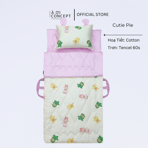  Bộ chăn gối nệm cho bé Tencel 60s, Họa tiết Cotton [ Cutie Pie] 