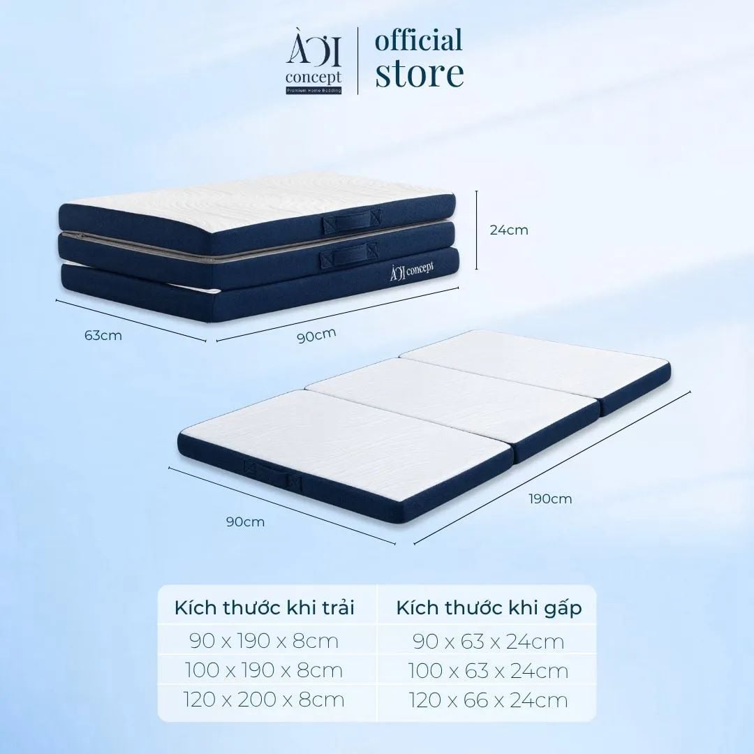  Nệm gấp 3 Trifold Mattress AOICONCEPT | 3 Kích thước | Dày 8 cm | Êm ái, nâng đỡ cơ thể 