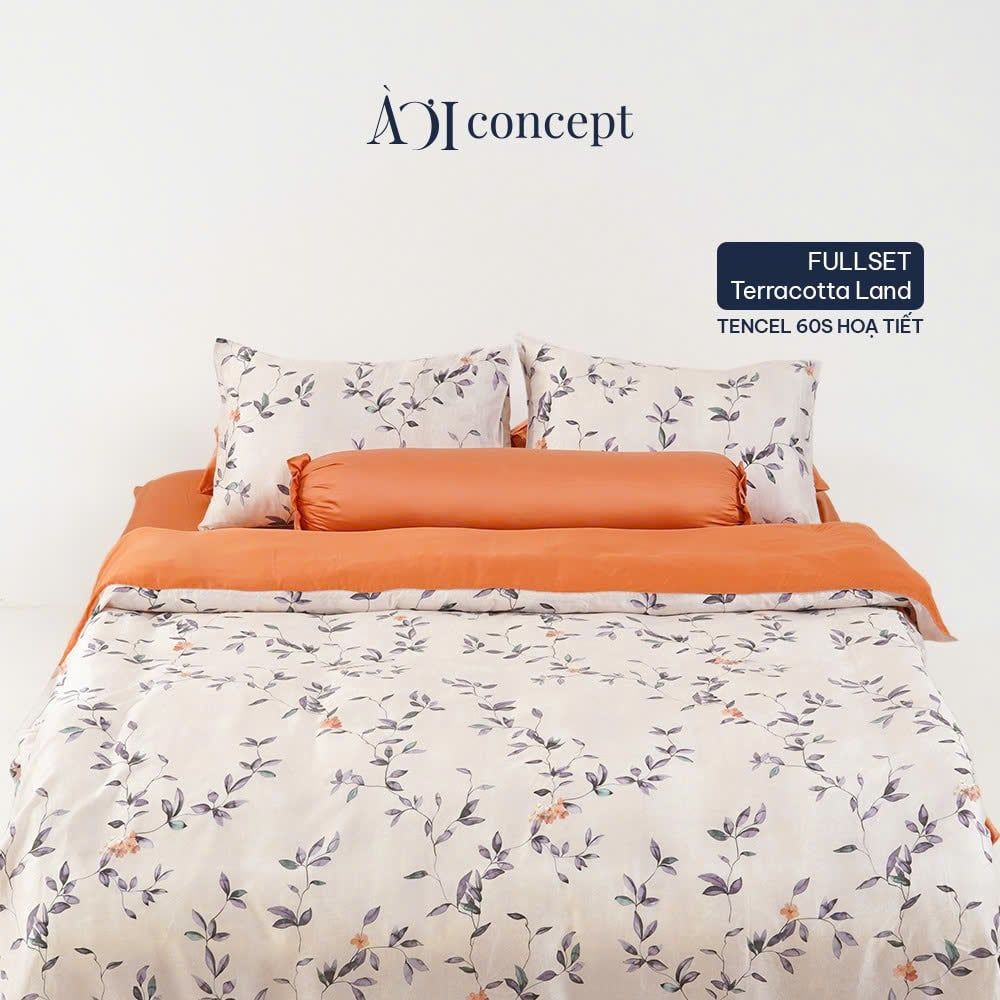 Bộ chăn ga gối Tencel 60s, họa tiết [ Terracotta Land] À ƠI CONCEPT CGHT006