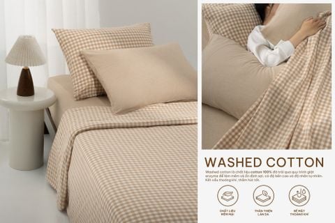  Bộ chăn ga gối 5 món Cotton Satin [ Carô Nâu x Nâu Hạt Dẻ] À ƠI CONCEPT GGCT0002 