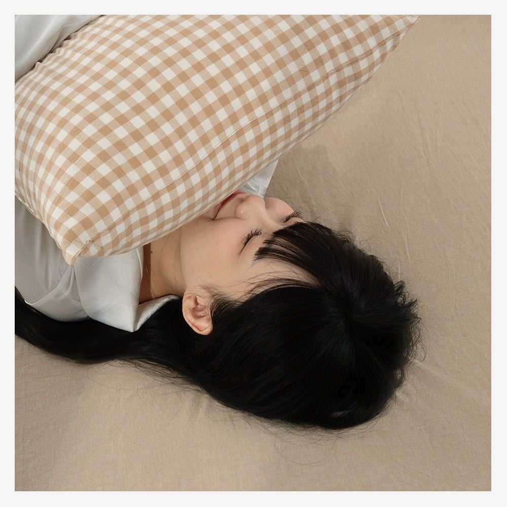 Bộ chăn ga gối 5 món Cotton Satin [ Carô Nâu x Nâu Hạt Dẻ] À ƠI CONCEPT GGCT0002