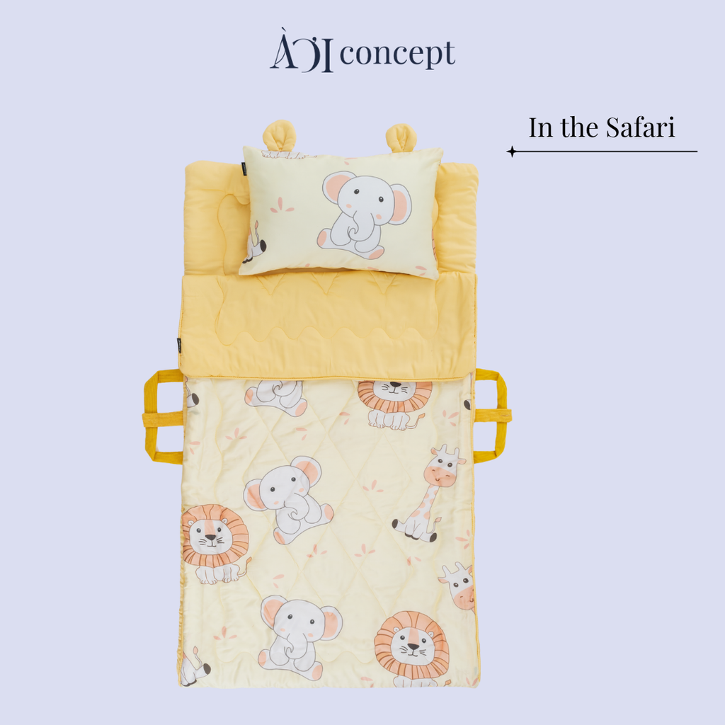 Bộ chăn gối nệm cho bé Tencel 60s, Họa tiết [ In the Safari] À ƠI CONCEPT CGCB00109