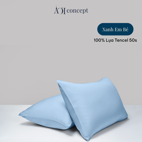  Vỏ gối nằm trơn | Lụa Tencel 50s | 50cmx70cm | Xanh Em Bé | Mềm mại | VGTC000018 | À Ơi Concept 