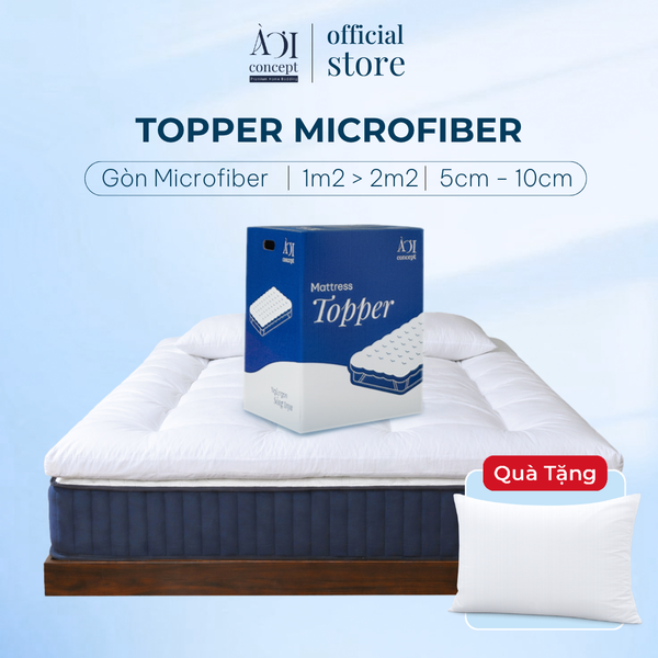  Tấm topper nệm | Gòn Lông Vũ Microfiber | Dày 5 - 10cm | 1m2 - 2m2 | Vỏ cotton | Màu trắng 