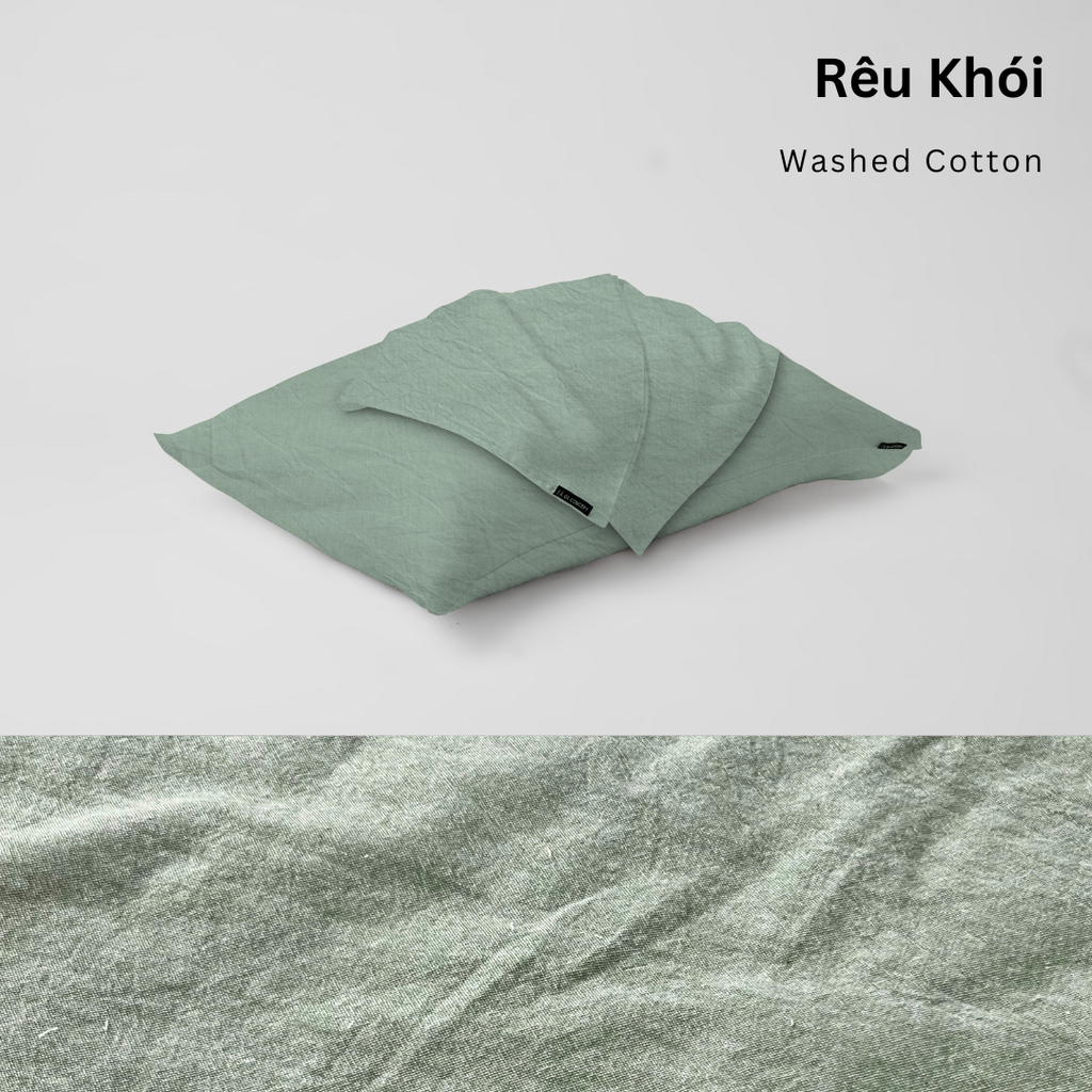 Vỏ Gối Nằm Washed Cotton Cao Cấp | Size 50x70cm | Rêu Khói