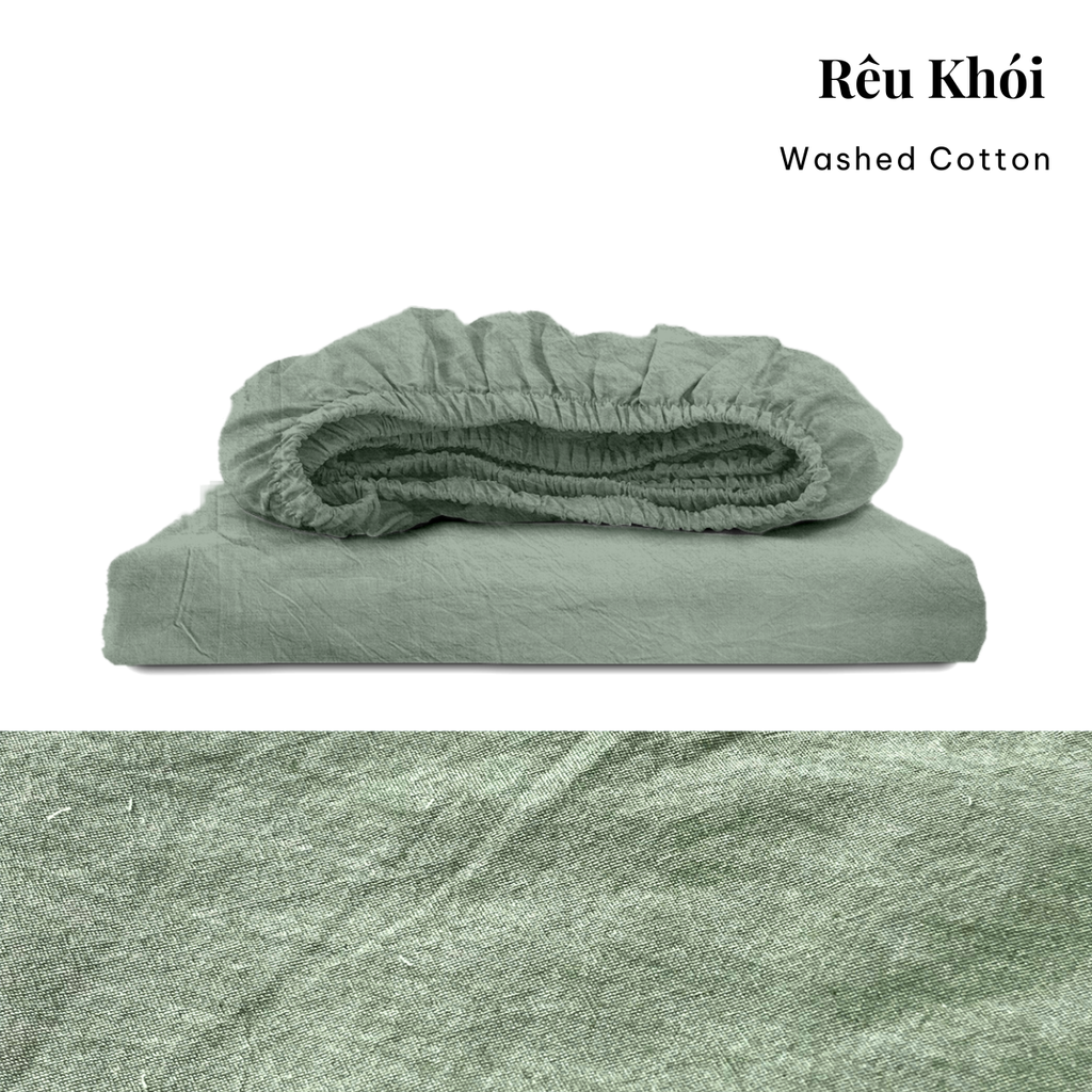 Drap giường Washed Cotton [ Rêu Khói ]