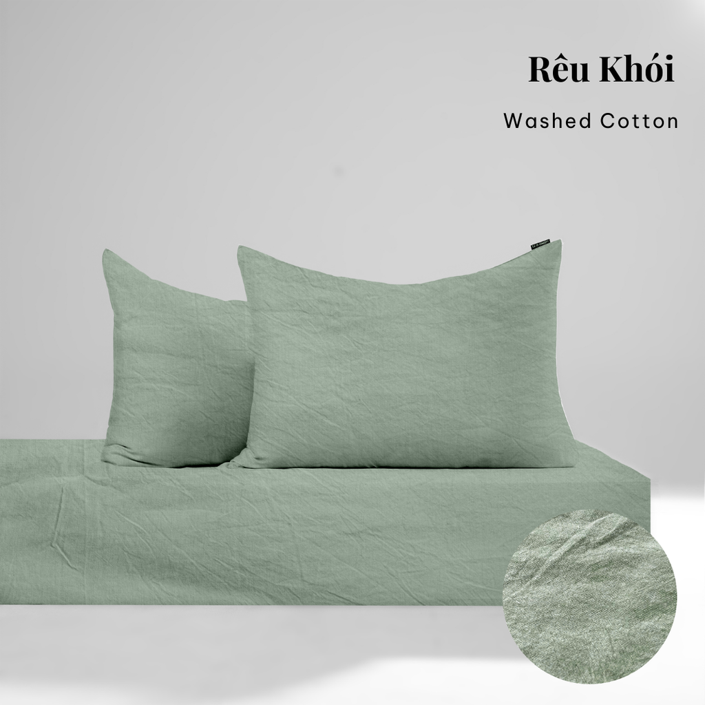 Bộ ga gối 3 món Washed Cotton [ Rêu Khói ] À ƠI CONCEPT