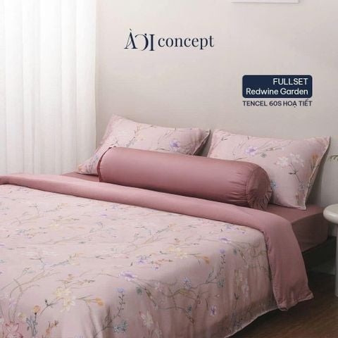  Bộ chăn ga gối Tencel hoạ tiết | 5 món | 160x200cm, 180x200cm, 200x220cm | Red Wine Garden| Mát lạnh, Mềm mịn, Trơn mướt | CGTC0005 | À Ơi Concept 
