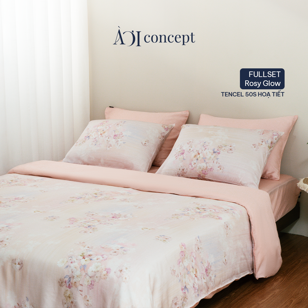 Bộ chăn ga gối 5 món Hoạ Tiết | Tencel 50s [ Rosy Glow] À Ơi Concept