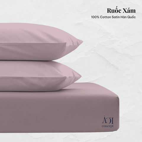  Combo 3 Ga Giường & Vỏ Gối | Cotton Satin | Ruốc Xám 