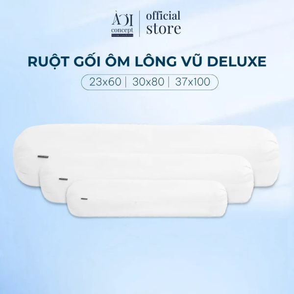  Ruột Gối Ôm Gòn Lông Vũ Deluxe | 37 x 100 cm| Vỏ Gối Cotton| Màu Trắng 