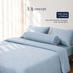  Bộ chăn ga gối | Tencel dệt kim | 5 món | Từ 1m2 - 2m2 | Mist Leaves x Charcoal | Mềm mại, Kháng khuẩn, Thấm hút 